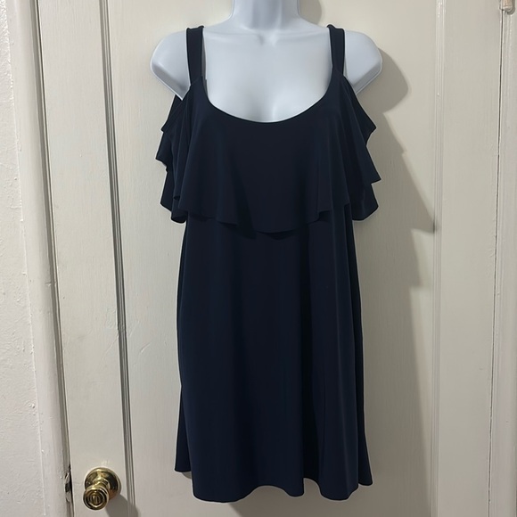 Roaman’s Women’s Blue Flutter Top w/Cold Shoulder Detail - Picture 1 of 7